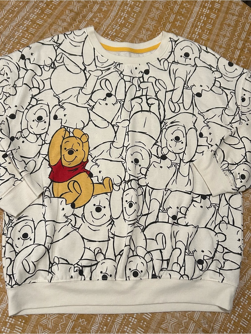 Disney Cream Winnie the Pooh Allover Sketch Sweatshirt with Yellow & Red Accent